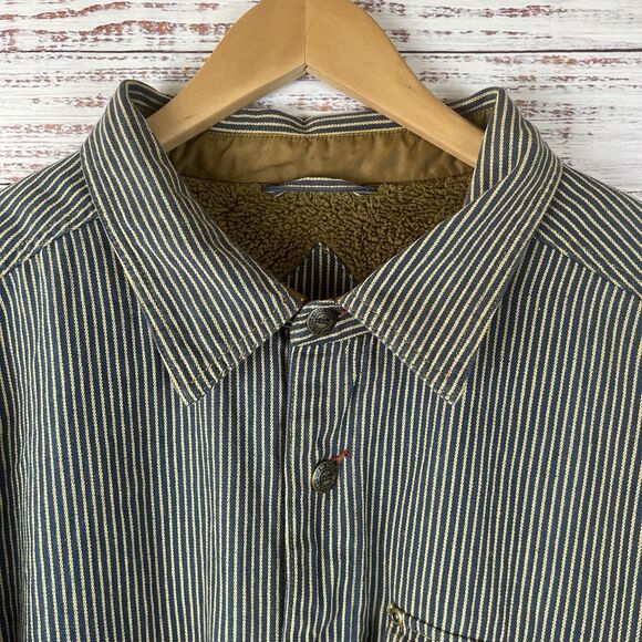 Kavu Sherpa Lined Hickory Railroad Stripe Chore Coat XXL Workwear Shirt Jacket - Picture 6 of 15